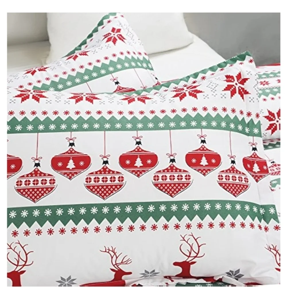 Lightweight Microfiber Duvet Cover Set, Printed Reindeer, Christmas